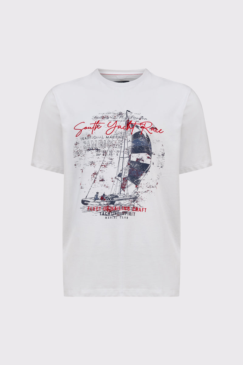 Biały męski T-shirt Campione z marynistycznym nadrukiem