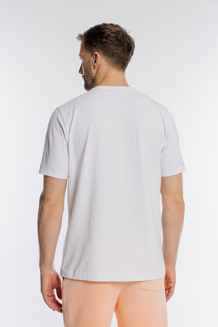 Męski biały T-shirt Campione z niebieskim nadrukiem