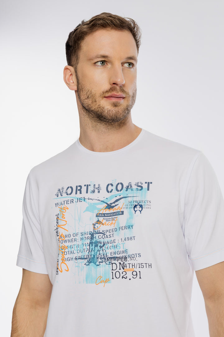Męski biały T-shirt Campione z niebieskim nadrukiem