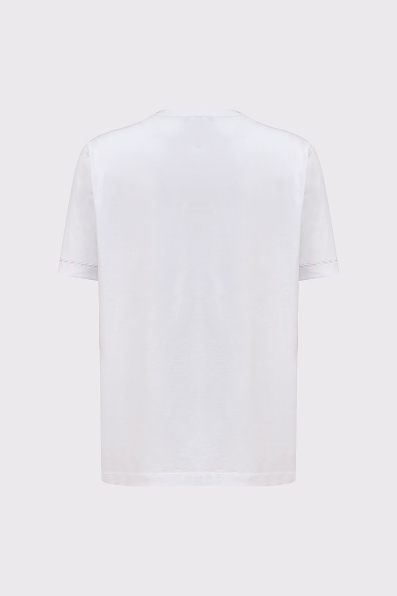 Męski biały T-shirt Campione z niebieskim nadrukiem