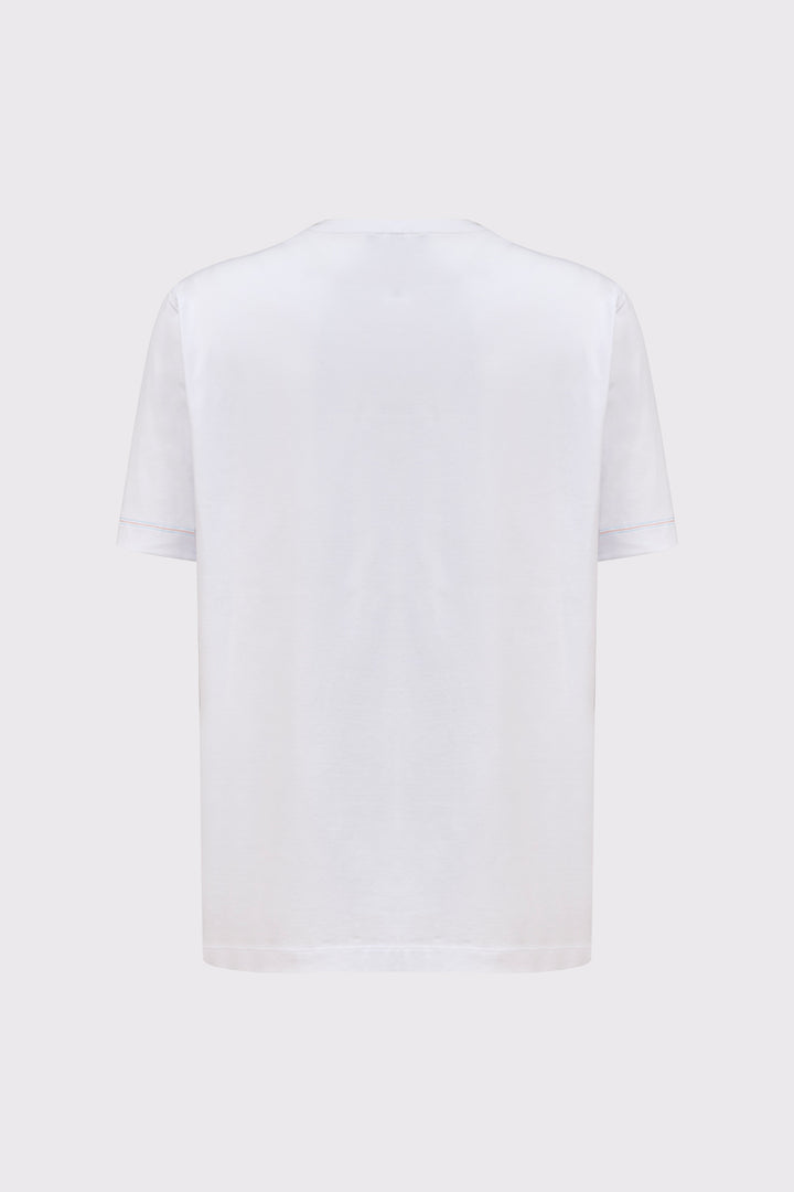 Męski biały T-shirt Campione z niebieskim nadrukiem