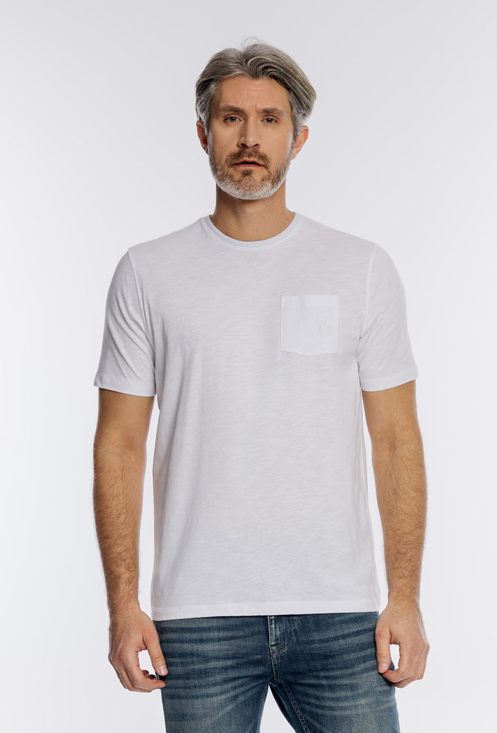 Klasyczny biały męski T-shirt z kieszonką Campione