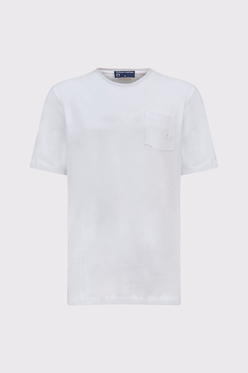 Klasyczny biały męski T-shirt z kieszonką Campione