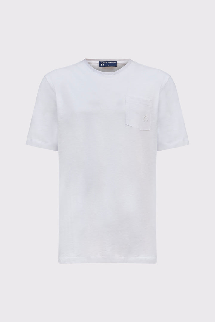 Klasyczny biały męski T-shirt z kieszonką Campione