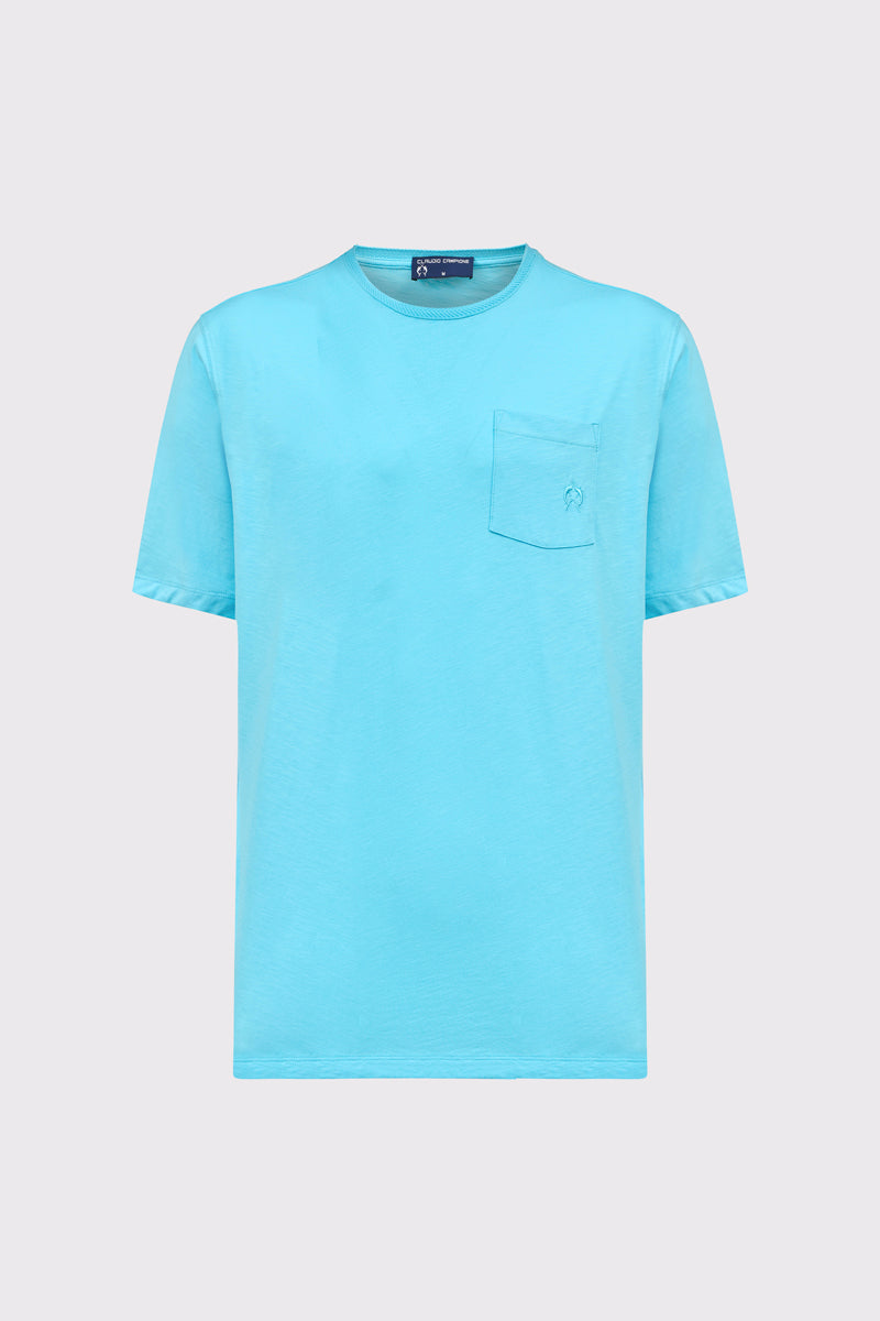 Męski jasnoniebieski T-shirt Campione z naszywaną kieszonką