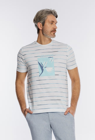 Męski biały T-shirt Campione w niebieskie paski