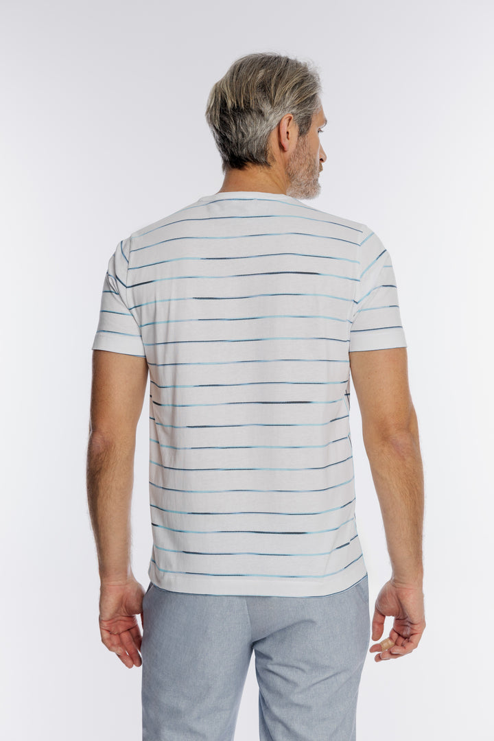 Męski biały T-shirt Campione w niebieskie paski