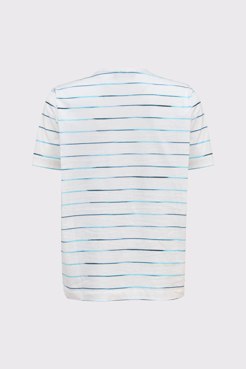 Męski biały T-shirt Campione w niebieskie paski