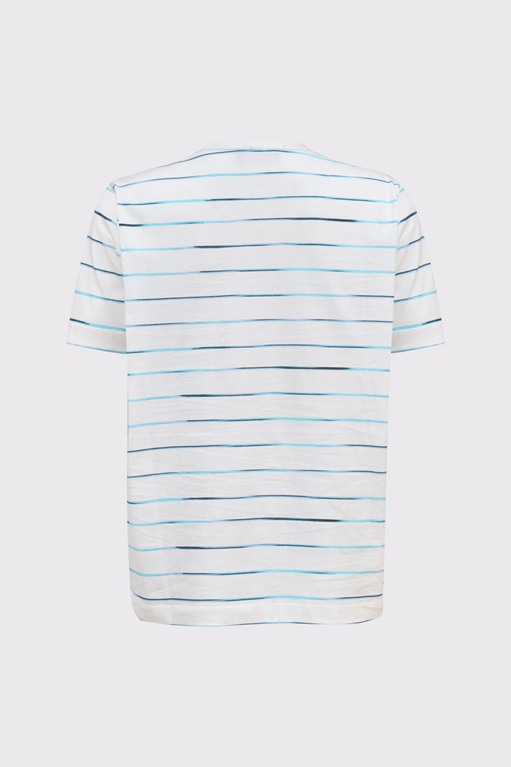 Męski biały T-shirt Campione w niebieskie paski