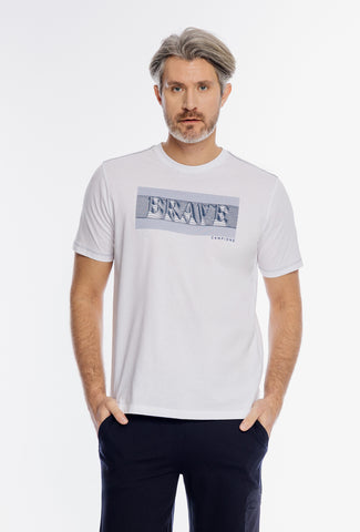 Biały t-shirt męski Campione z grafiką Brave