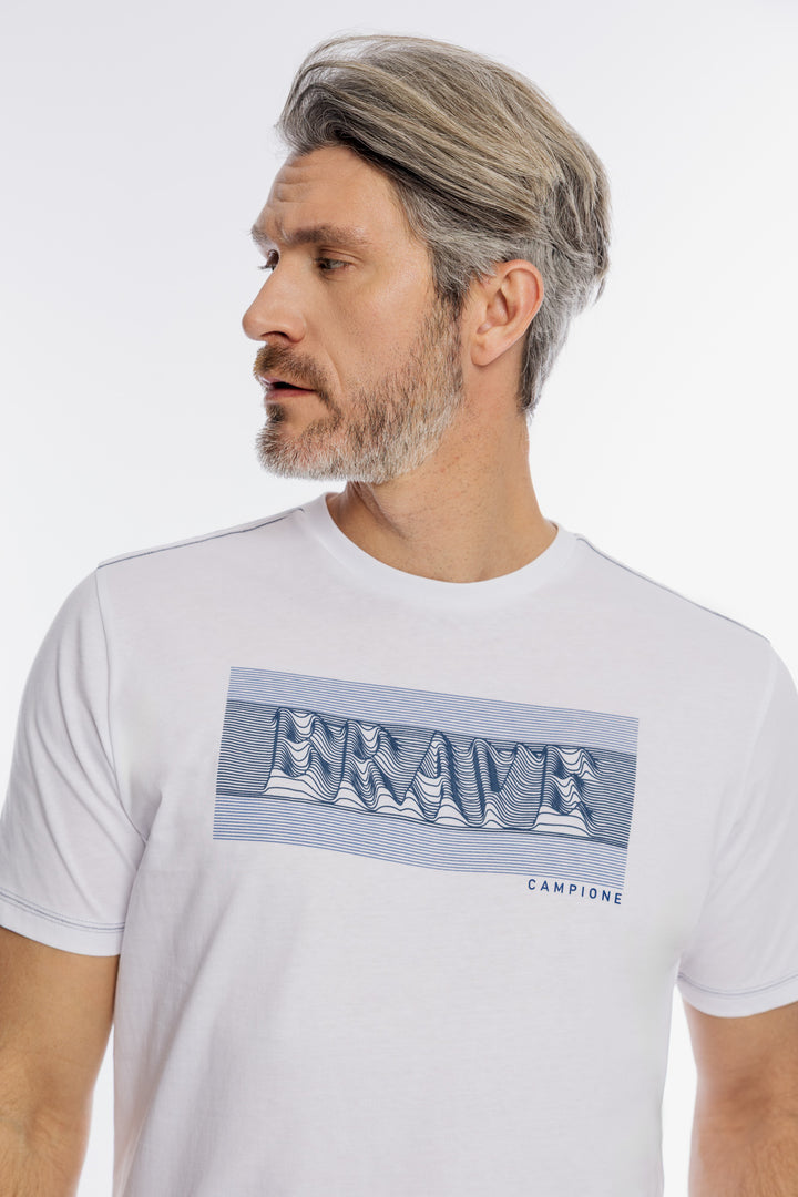 Biały t-shirt męski Campione z grafiką Brave