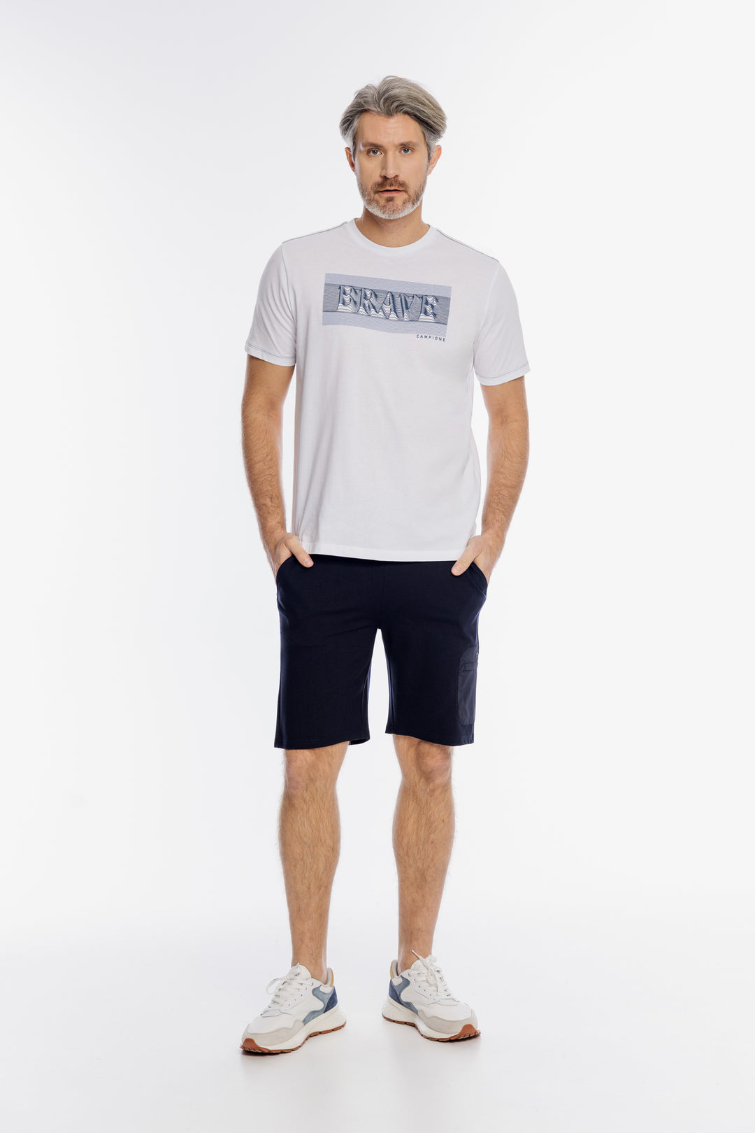 Biały t-shirt męski Campione z grafiką Brave