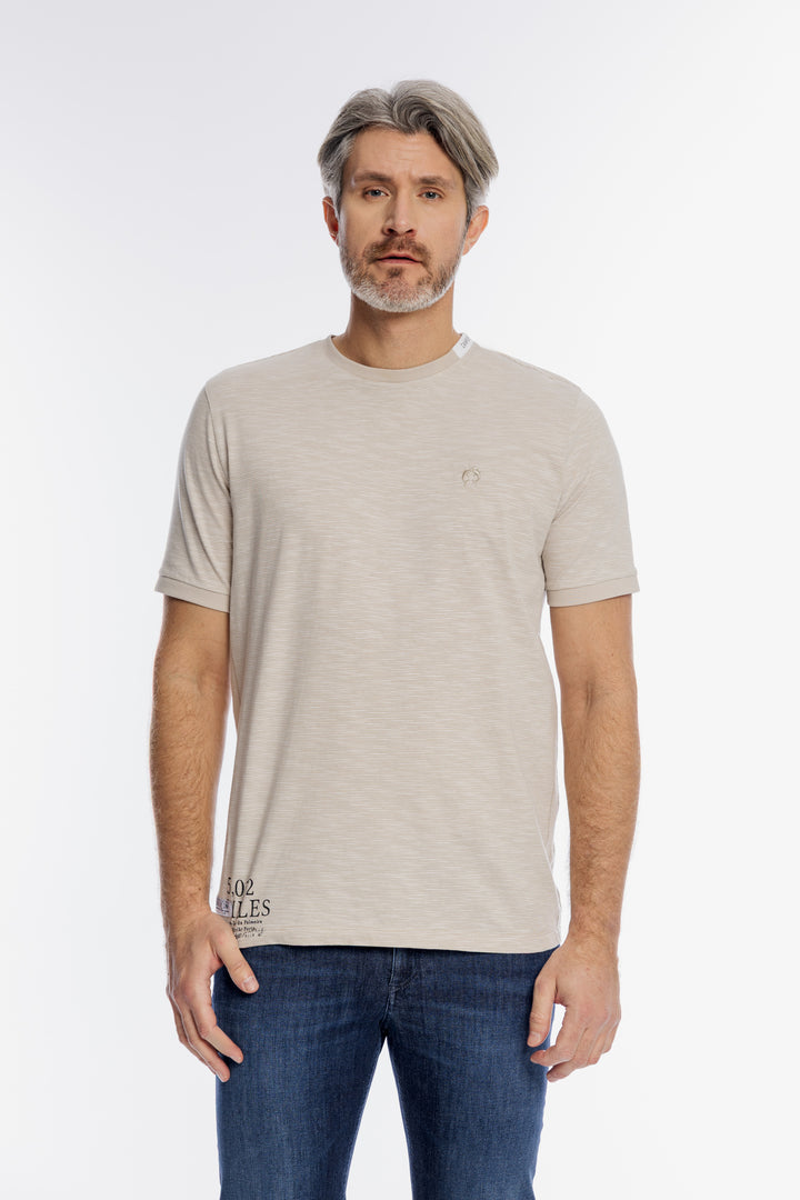 Beżowy męski T-shirt Campione w drobne paski