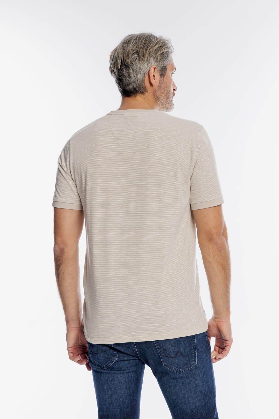 Beżowy męski T-shirt Campione w drobne paski
