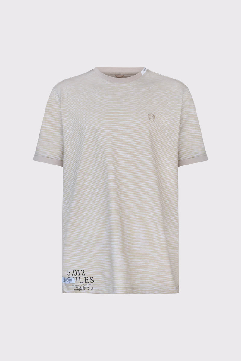 Beżowy męski T-shirt Campione w drobne paski