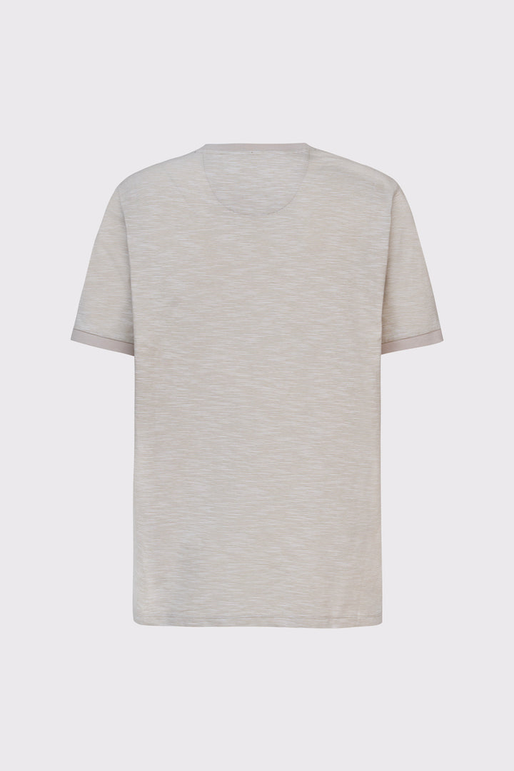 Beżowy męski T-shirt Campione w drobne paski
