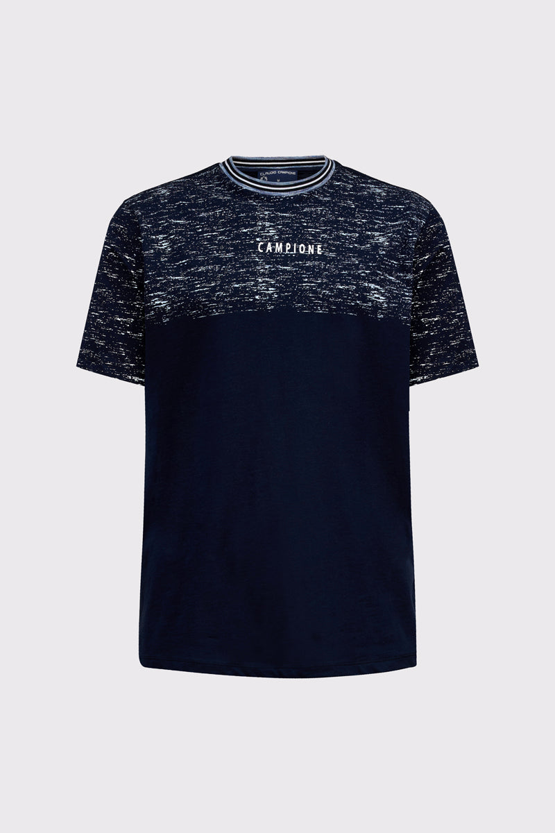 Granatowy męski T-shirt Campione z białym nakropieniem
