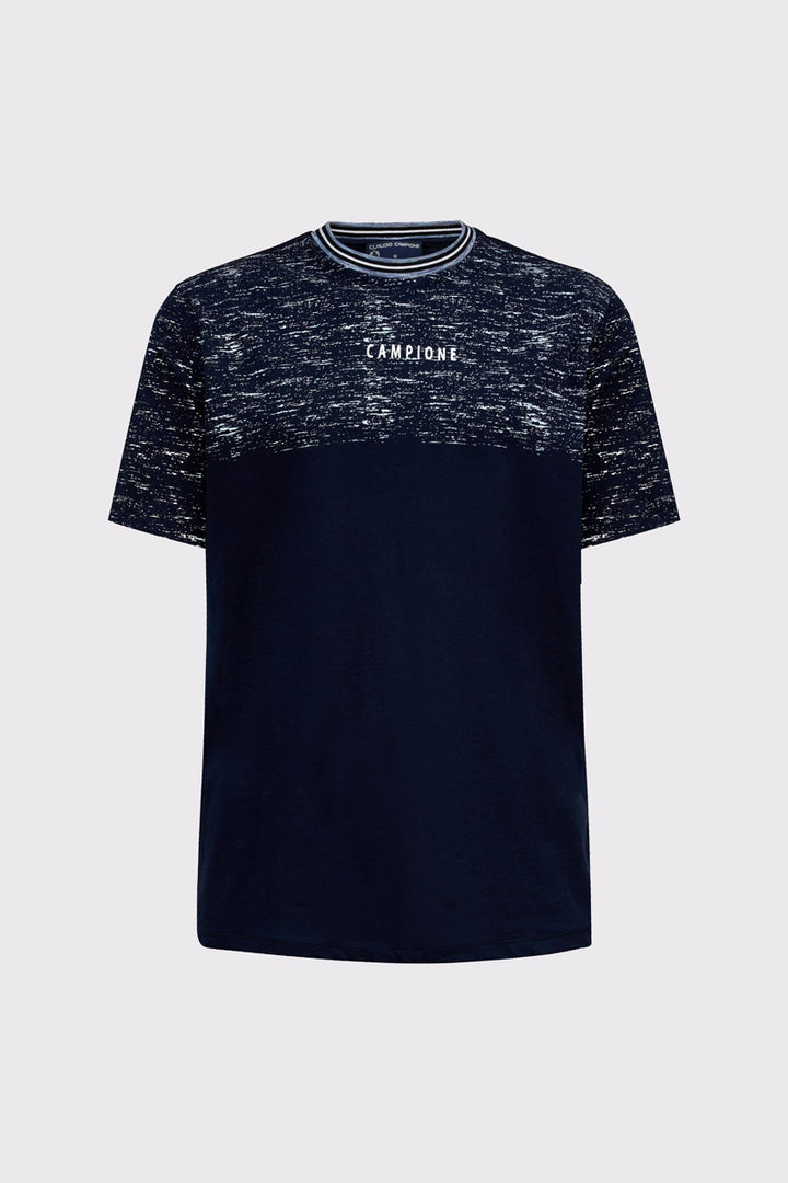 Granatowy męski T-shirt Campione z białym nakropieniem