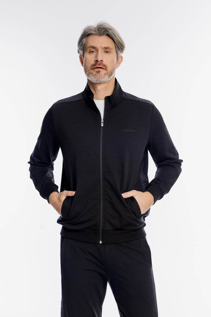 Czarna rozpinana bluza Campione z wysokim kołnierzem
