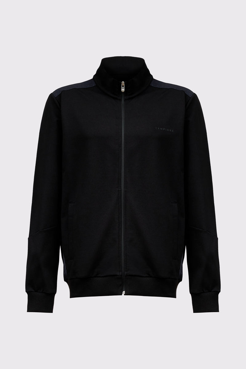 Czarna rozpinana bluza Campione z wysokim kołnierzem