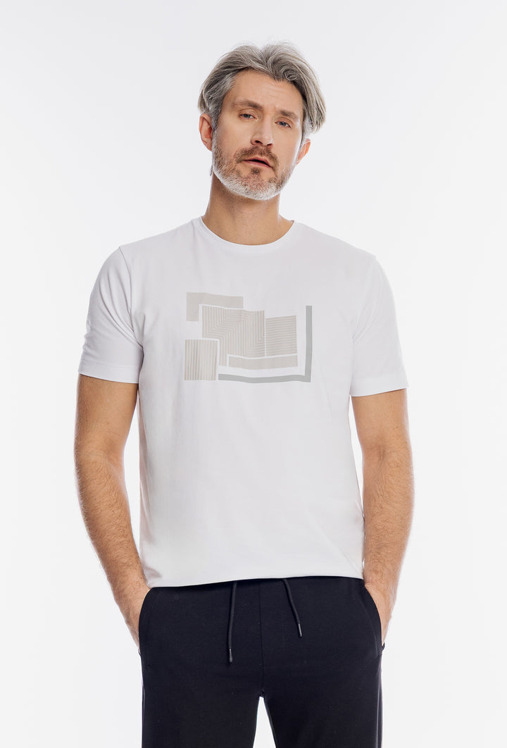 Biały T-shirt z geometrycznym nadrukiem premium