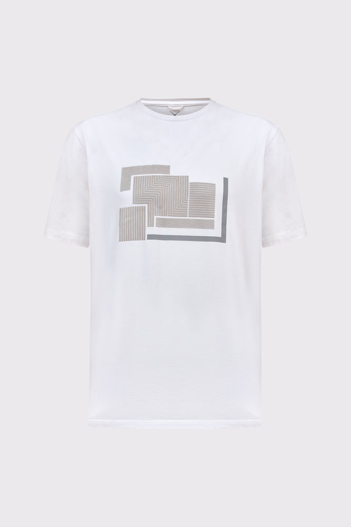 Biały T-shirt z geometrycznym nadrukiem premium