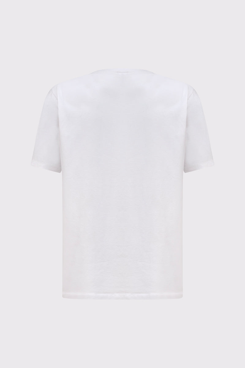 Biały T-shirt z geometrycznym nadrukiem premium