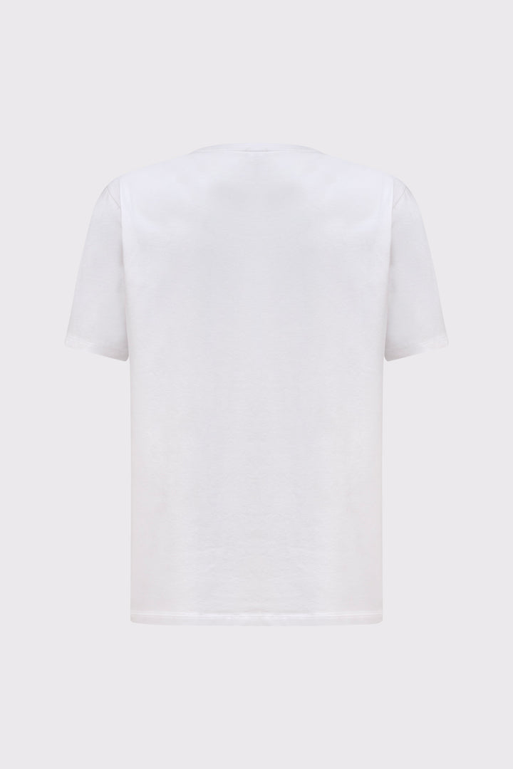 Biały T-shirt z geometrycznym nadrukiem premium