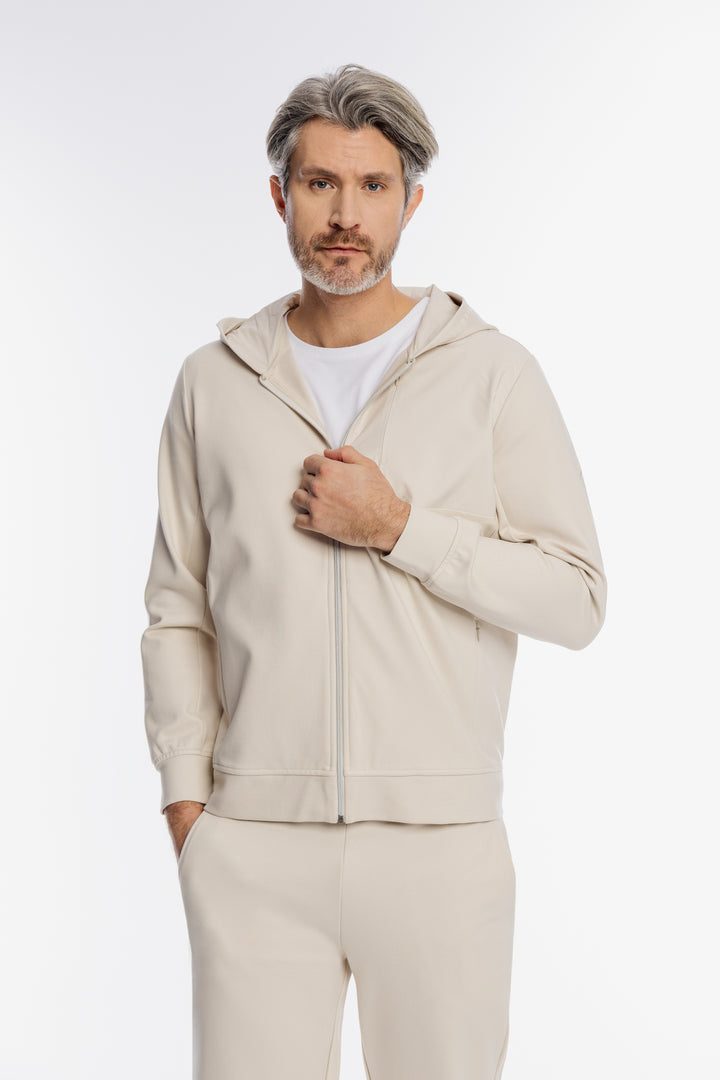 Męska rozpinana bluza z kapturem w kolorze beżowym