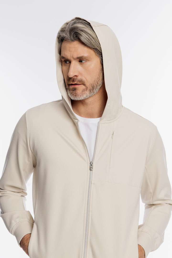 Męska rozpinana bluza z kapturem w kolorze beżowym