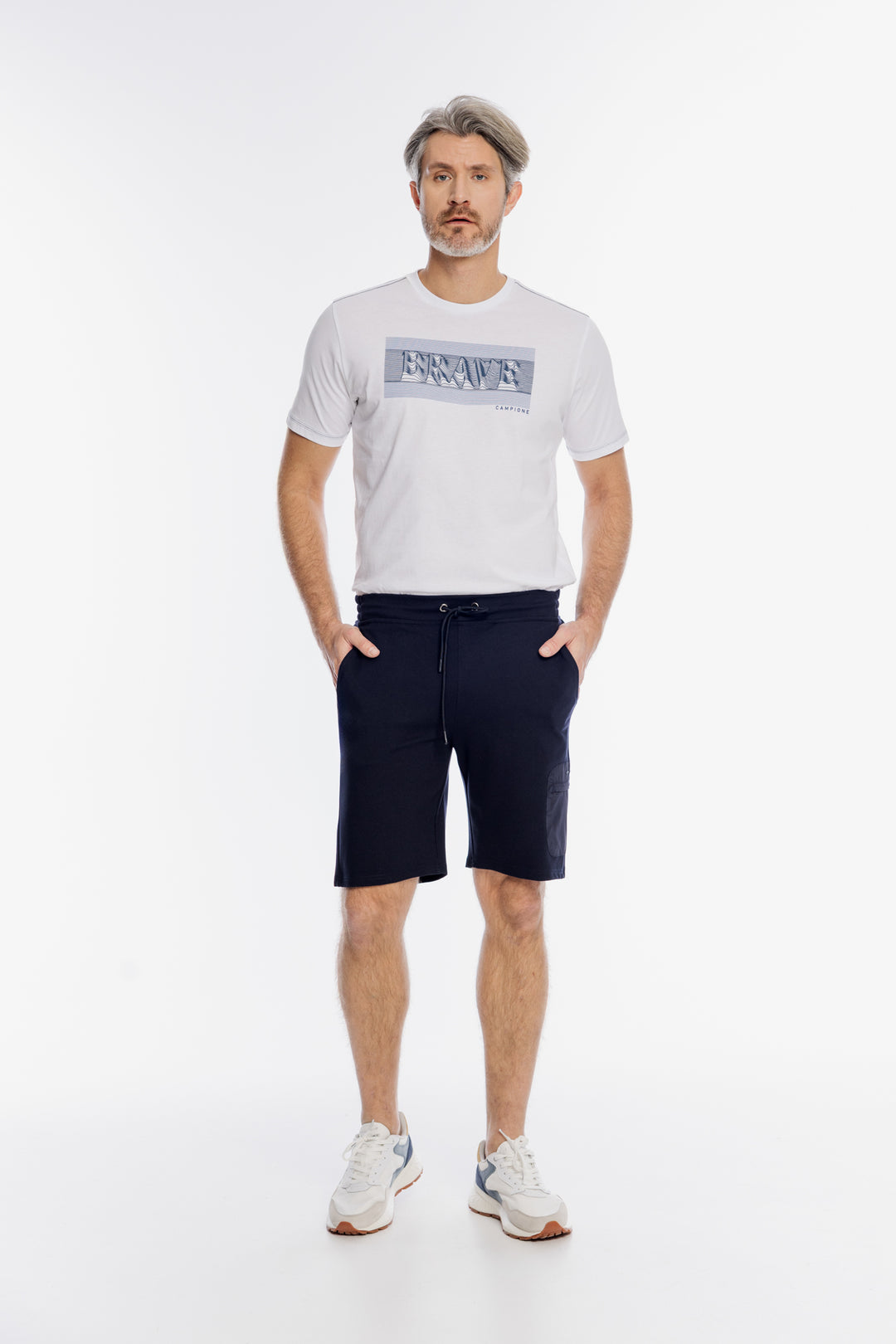 Męskie granatowe szorty dresowe z boczną kieszenią