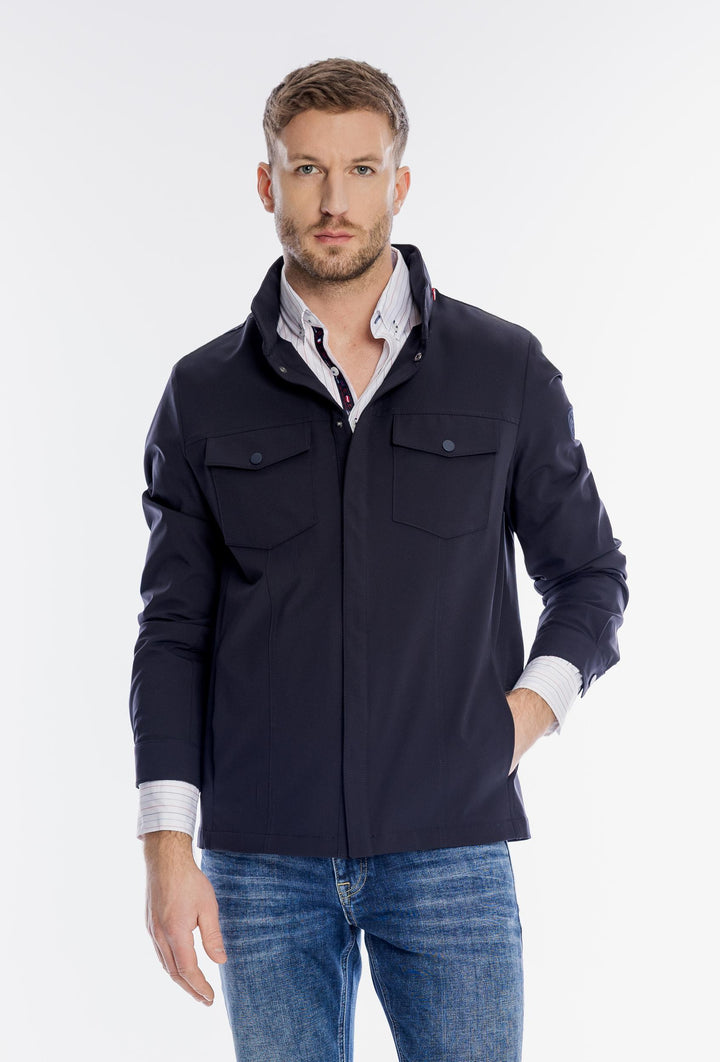 Granatowa męska kurtka przejściowa z kieszeniami