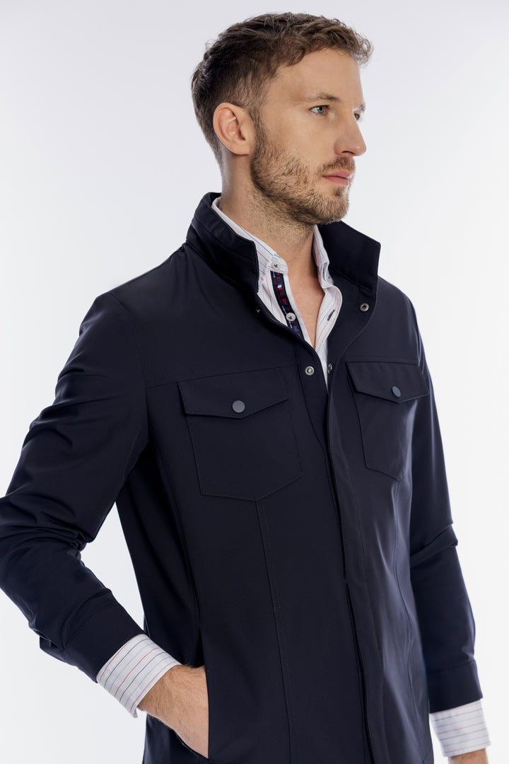 Granatowa męska kurtka przejściowa z kieszeniami