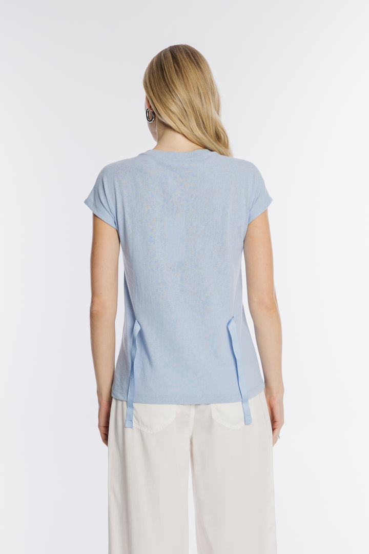 Błękitny T-shirt Campione z ozdobnym nadrukiem i tasiemkami