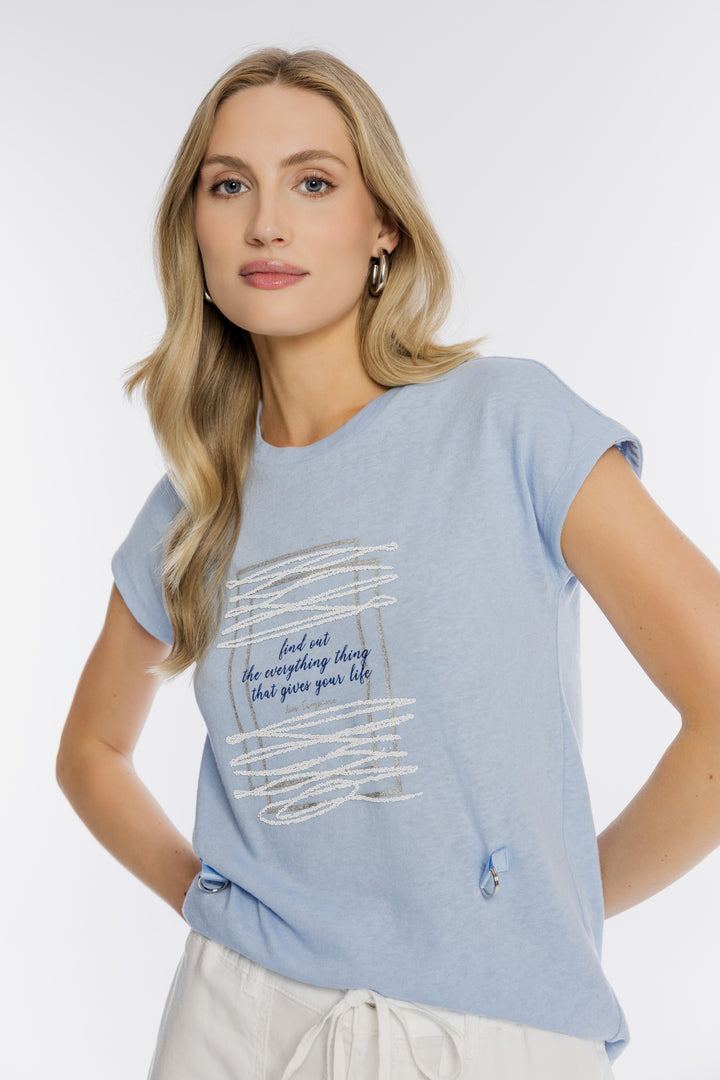 Błękitny T-shirt Campione z ozdobnym nadrukiem i tasiemkami