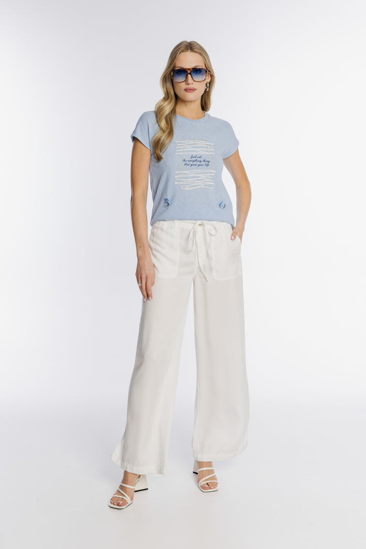 Błękitny T-shirt Campione z ozdobnym nadrukiem i tasiemkami