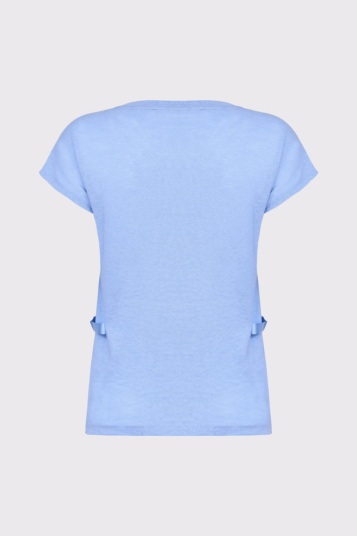 Błękitny T-shirt Campione z ozdobnym nadrukiem i tasiemkami