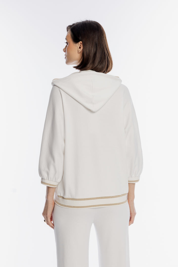 Elegancka biała bluza rozpinana ze złotymi detalami