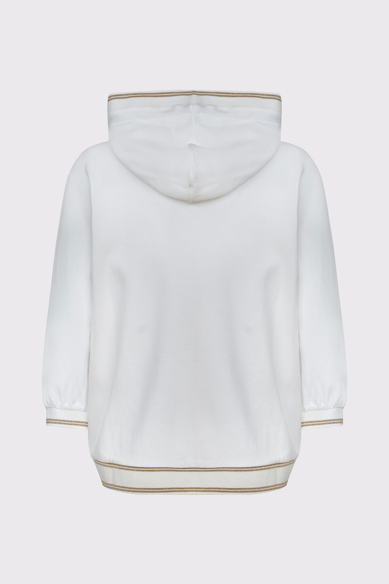 Elegancka biała bluza rozpinana ze złotymi detalami