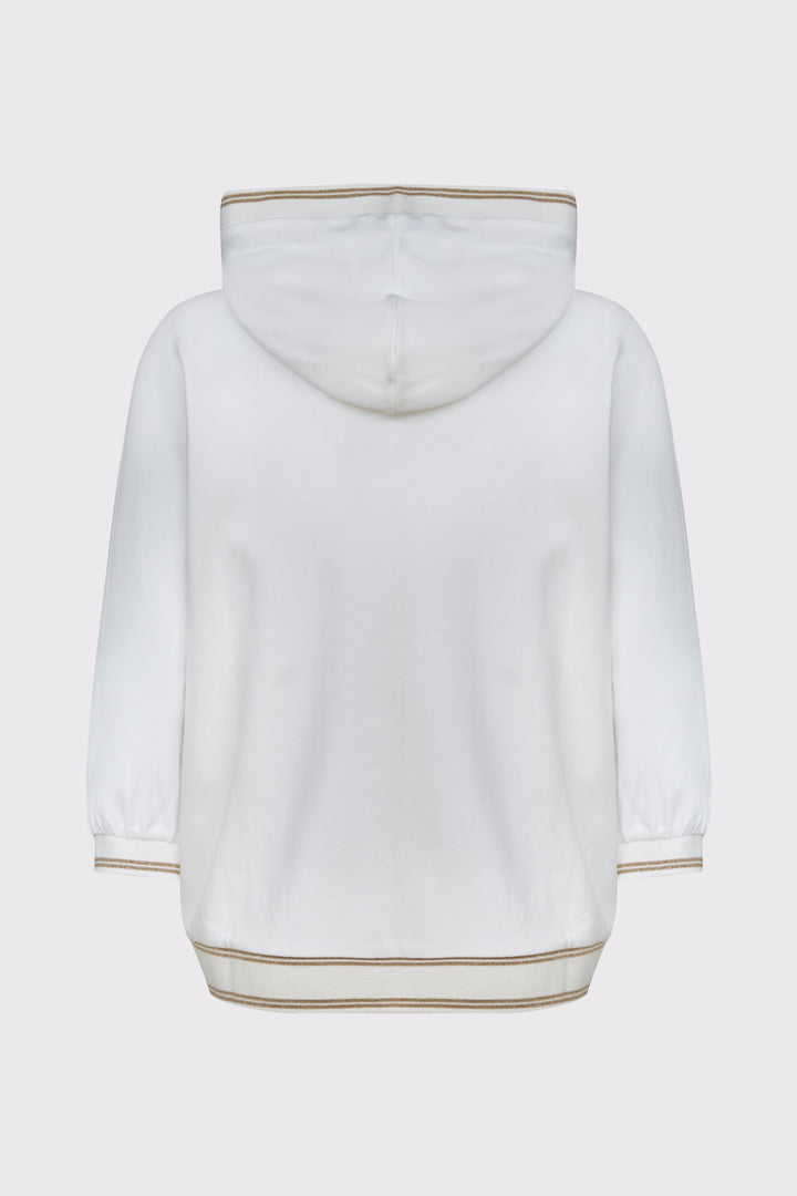 Elegancka biała bluza rozpinana ze złotymi detalami