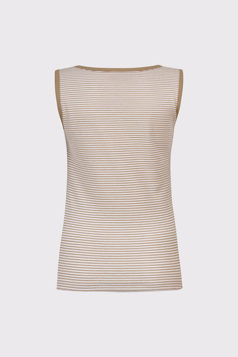 Prążkowany top w beżowo-białe poziome paski