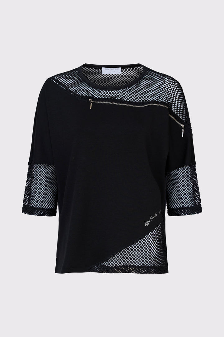 Czarna bluza z ozdobną siatką i metalowym zamkiem