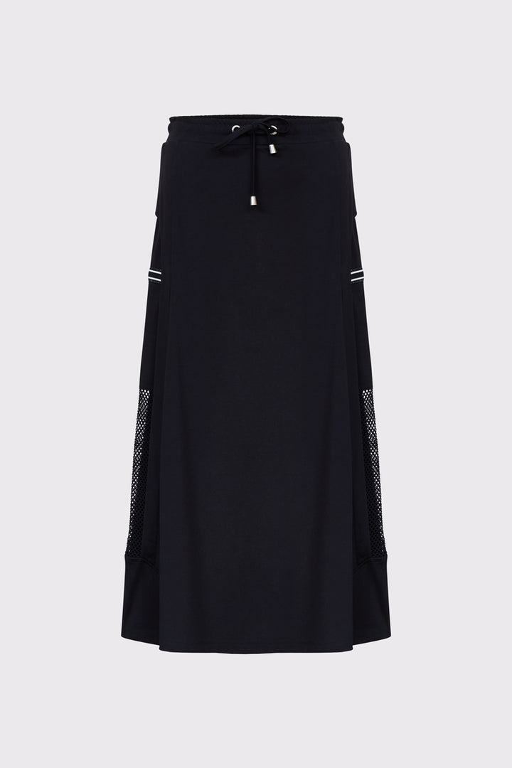 Czarna spódnica maxi z siatkowymi panelami i wiązaniem