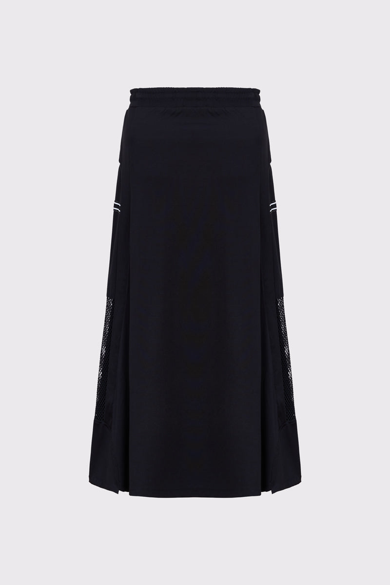 Czarna spódnica maxi z siatkowymi panelami i wiązaniem