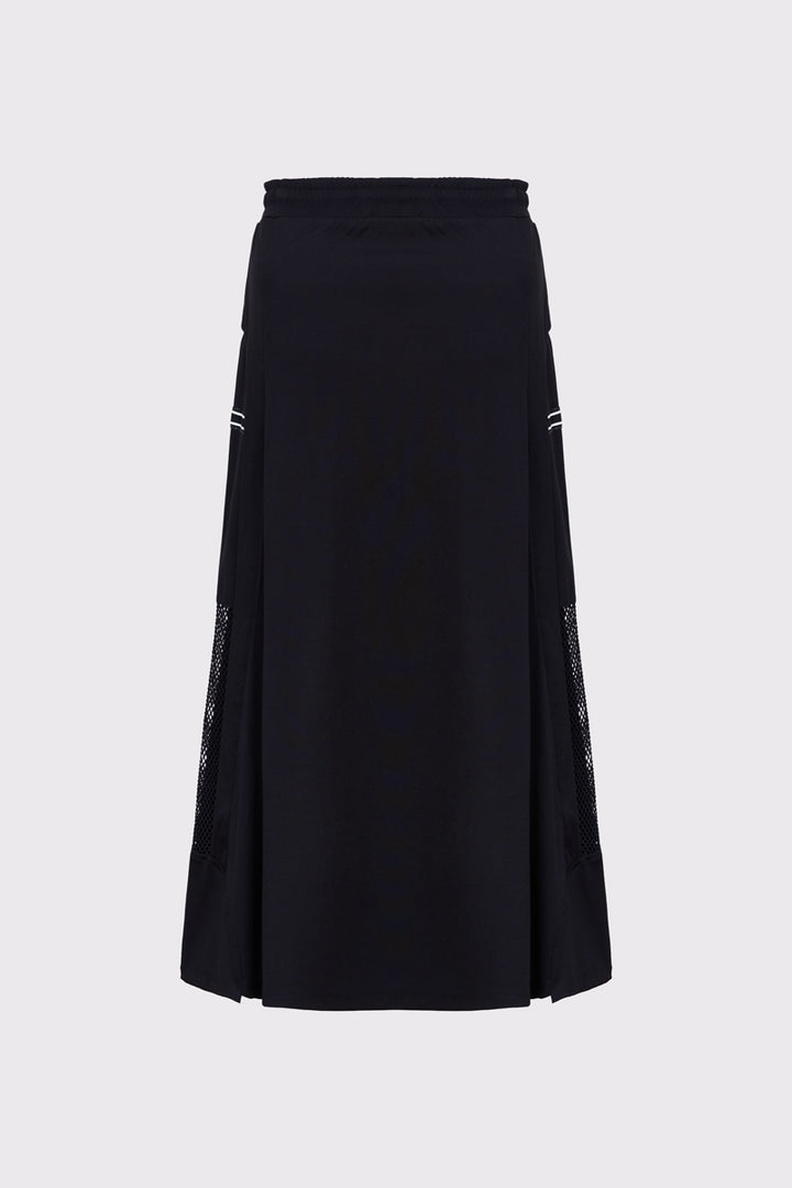 Czarna spódnica maxi z siatkowymi panelami i wiązaniem