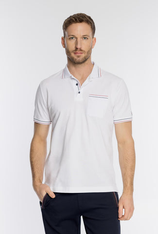 Klasyczna biała męska koszulka polo z kieszonką