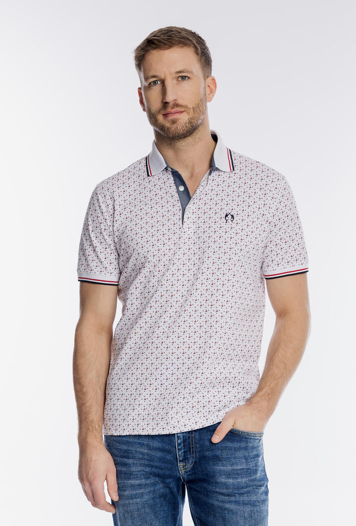 Biała męska koszulka polo w drobny wzór
