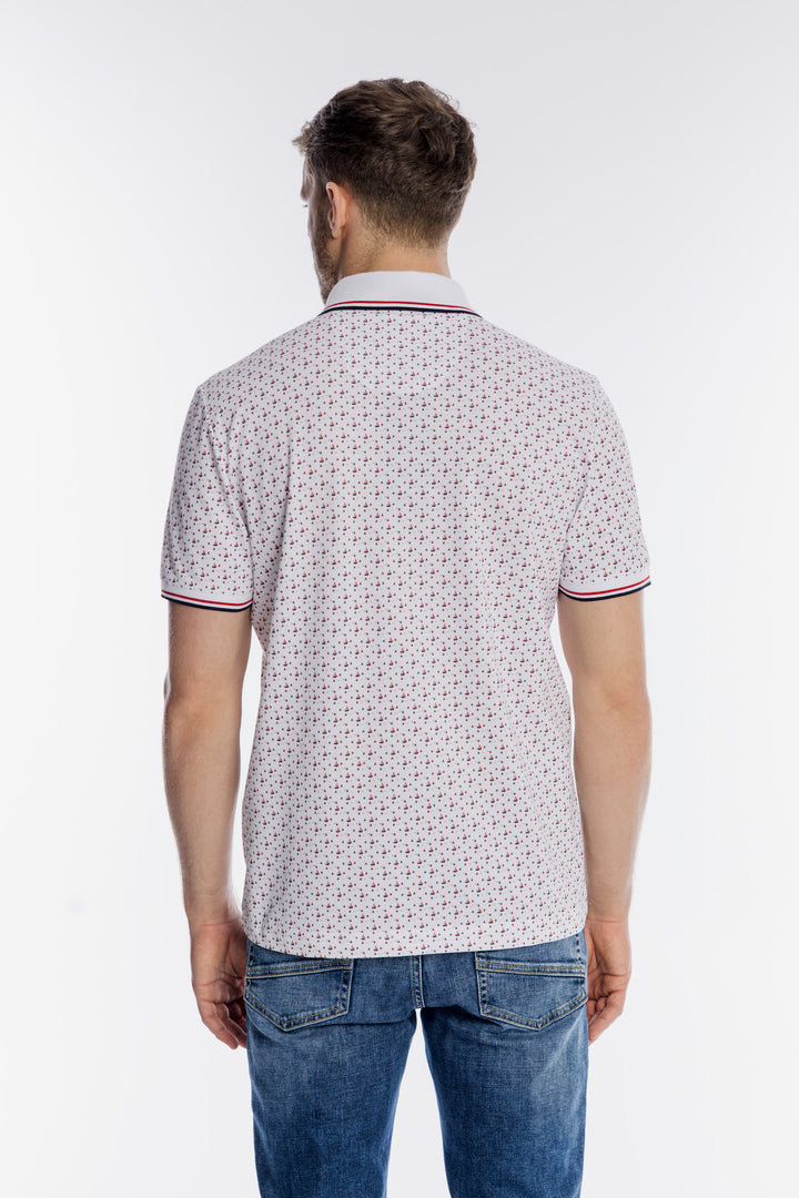 Biała męska koszulka polo w drobny wzór