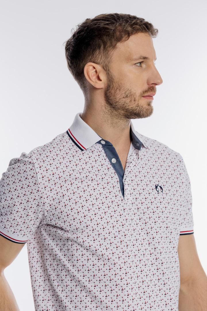Biała męska koszulka polo w drobny wzór