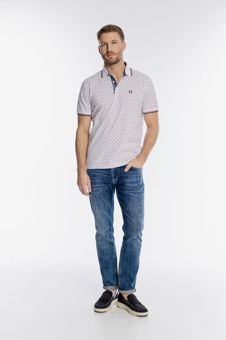 Biała męska koszulka polo w drobny wzór